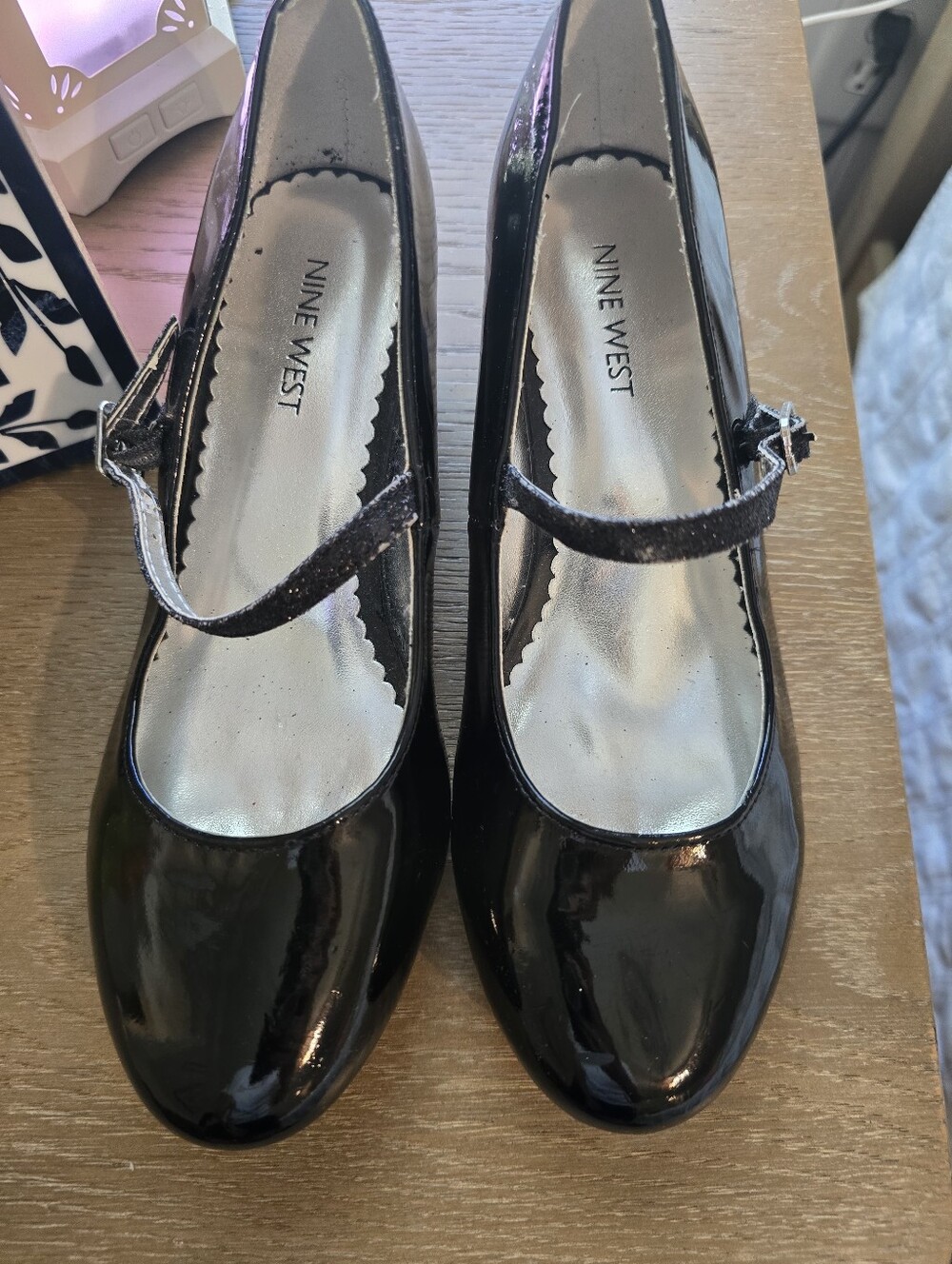 Nine West Kids Black Patent Mary Janes with Sparkle Strap